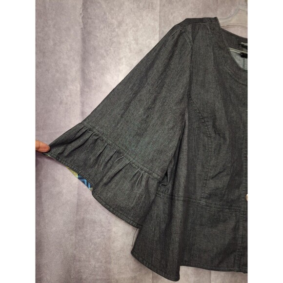 Sandro Denim Chambray Peplum Jacket Womens Plus Sz 2x Ruffle Button Up Boho Chic - Picture 5 of 8